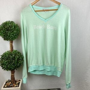 Wildfox Blue Aqua Beach Bum Long Sleeve Lounge Sweatshirt L